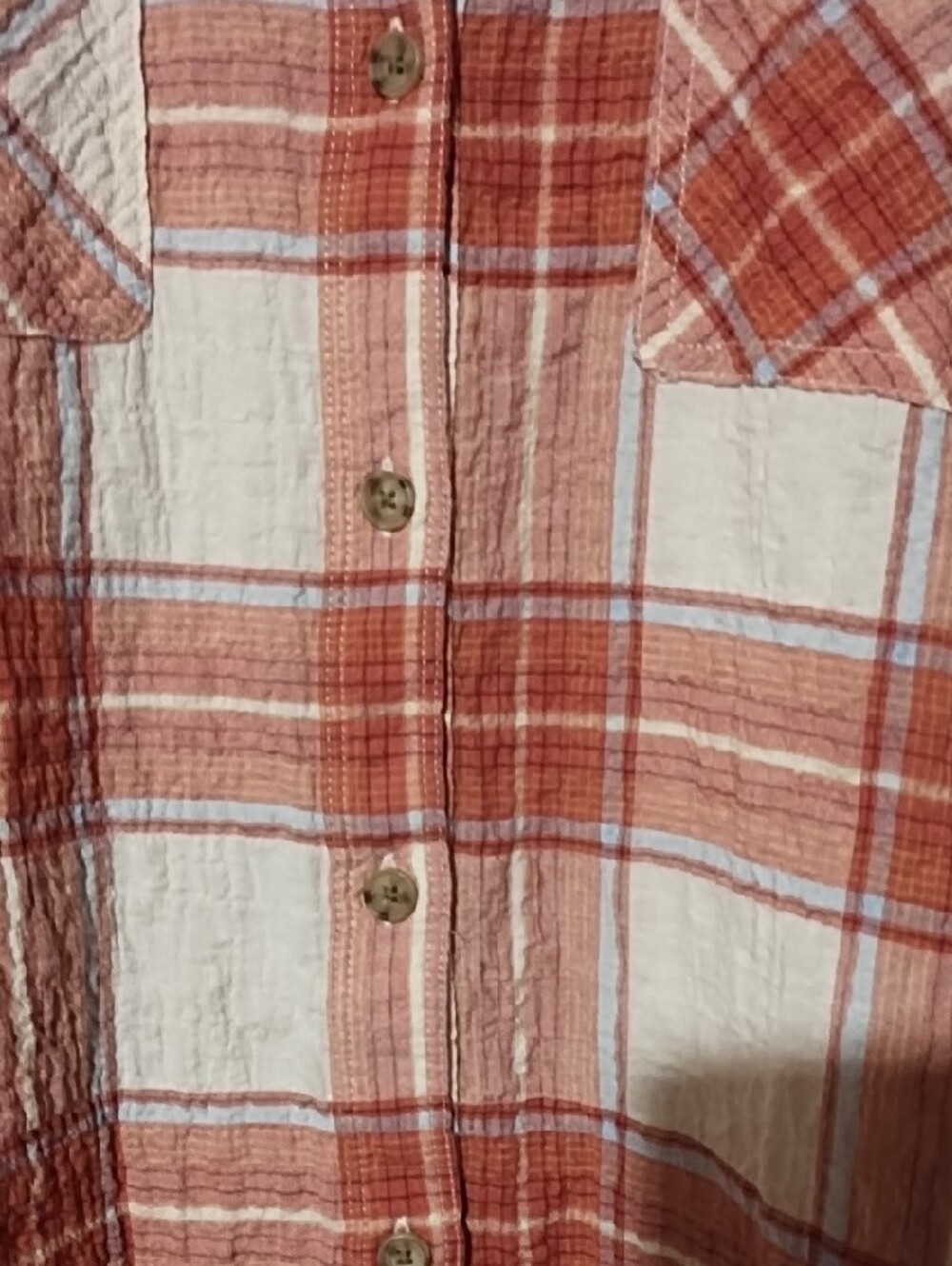 Maurices Rust and White Plaid Short-Sleeve Button-Down Shirt Like New 2X. - Picture 5 of 10